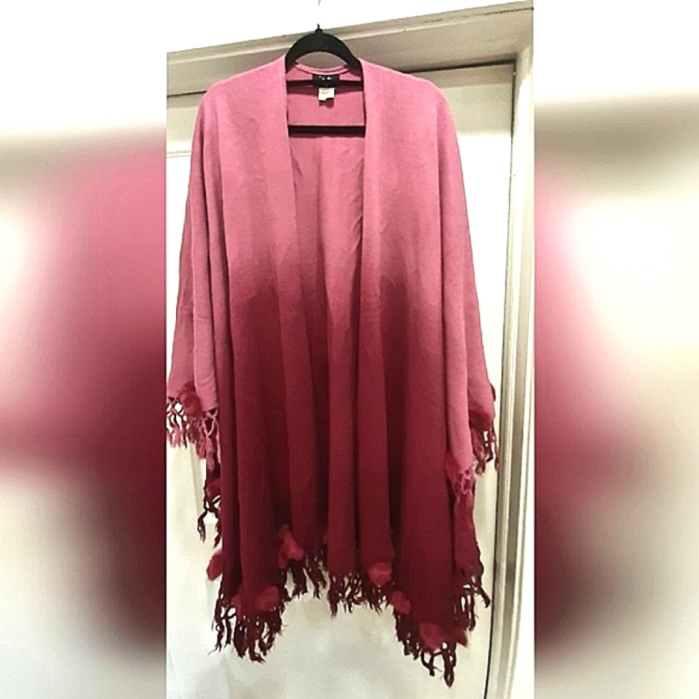 Plus-sized Dusty Pink Ombre Shawl with Fringe